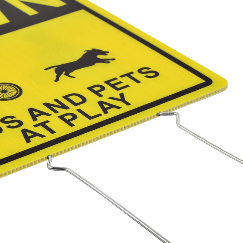 Kichwit Slow Down Kids and Pets at Play Yard Signs with Metal Stakes, 16 x 12 Inches/25.7 Inch High, 2 Pack Double Sided Children at Play Safety Signs for Street - Image 3